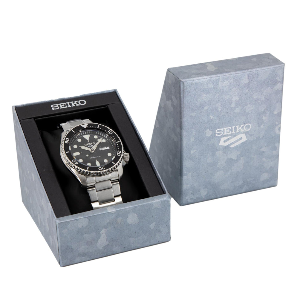 Seiko 5 Sports Automatic Day Date Black Dial Silver Steel Strap Watch for Men - SRPD55K1 wholesalehk.shop