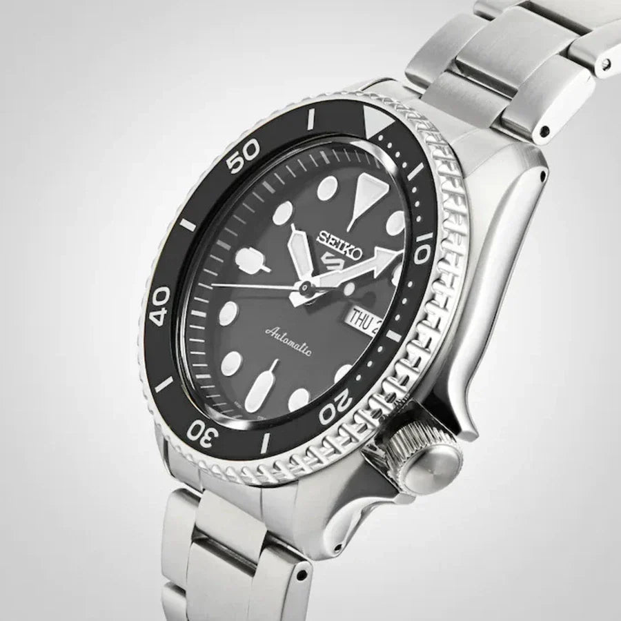 Seiko 5 Sports Automatic Day Date Black Dial Silver Steel Strap Watch for Men - SRPD55K1 wholesalehk.shop