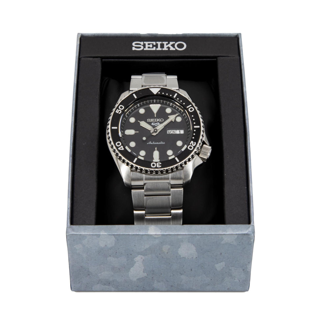 Seiko 5 Sports Automatic Day Date Black Dial Silver Steel Strap Watch for Men - SRPD55K1 wholesalehk.shop