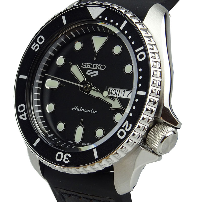 Seiko 5 Sports SKX Automatic Black Dial Black Leather Strap Watch for Men - SRPD55K2 wholesalehk.shop