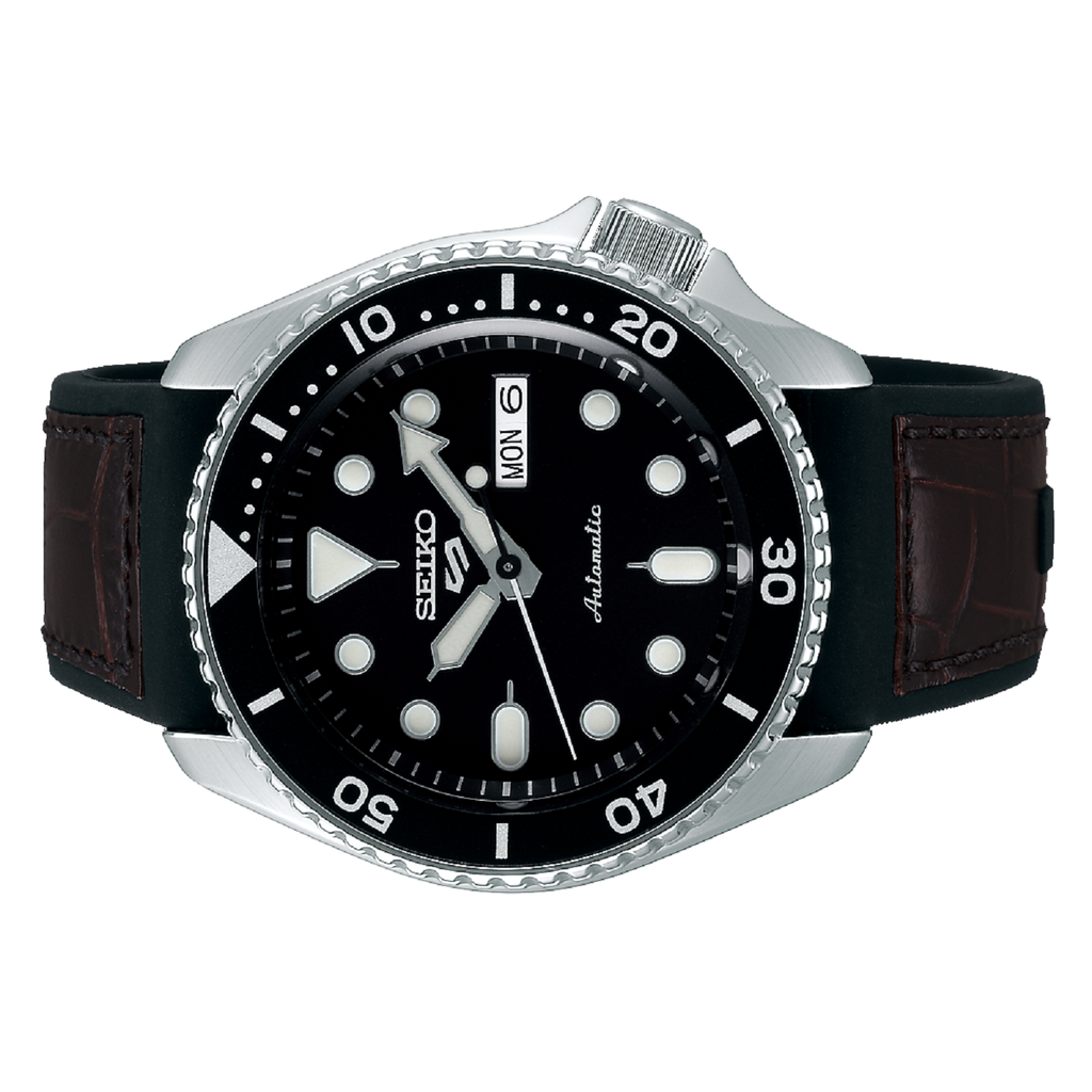 Seiko 5 Sports SKX Automatic Black Dial Black Leather Strap Watch for Men - SRPD55K2 wholesalehk.shop