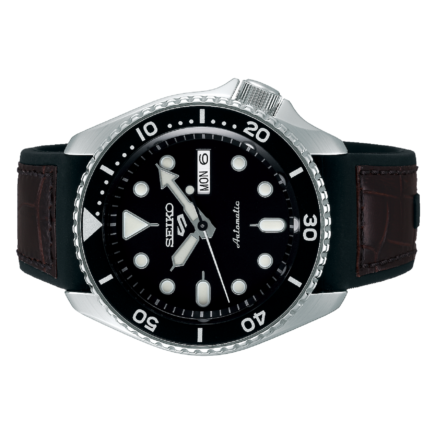 Seiko 5 Sports SKX Automatic Black Dial Black Leather Strap Watch for Men - SRPD55K2 wholesalehk.shop