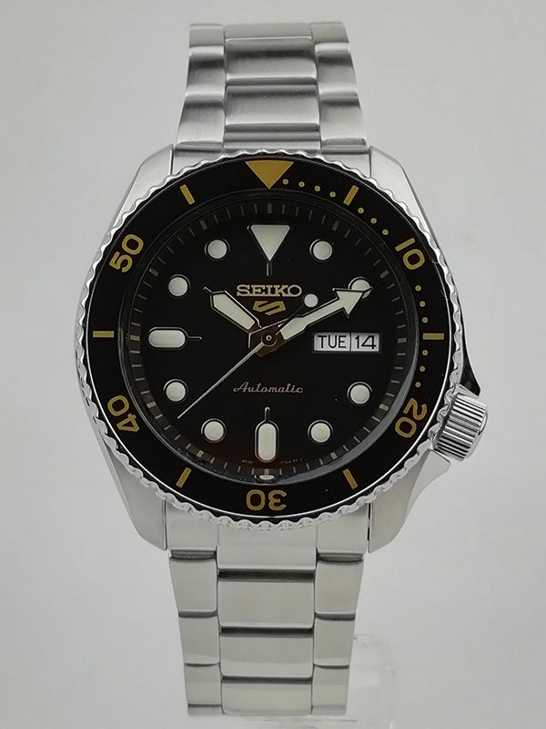Seiko 5 Sports Automatic Black Dial Silver Steel Strap Watch For Men - SRPD57K1 wholesalehk.shop