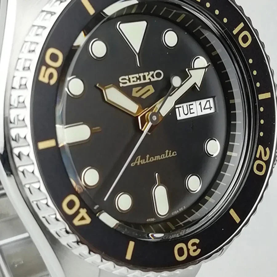 Seiko 5 Sports Automatic Black Dial Silver Steel Strap Watch For Men - SRPD57K1 wholesalehk.shop