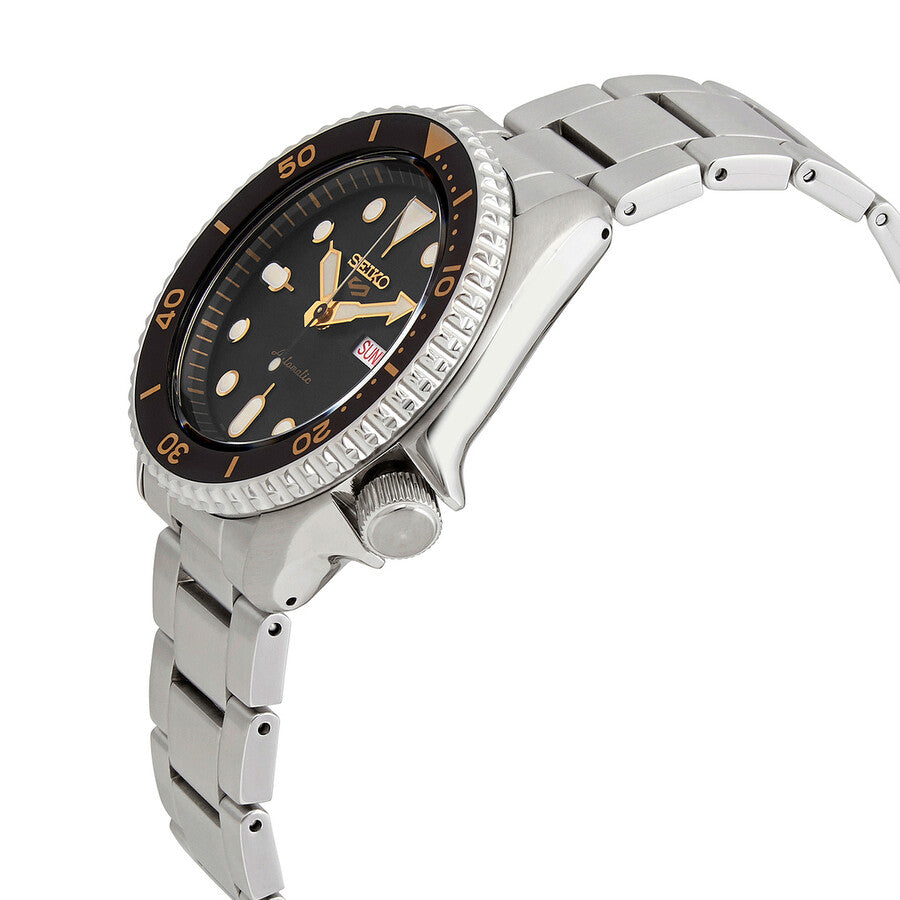 Seiko 5 Sports Automatic Black Dial Silver Steel Strap Watch For Men - SRPD57K1 wholesalehk.shop