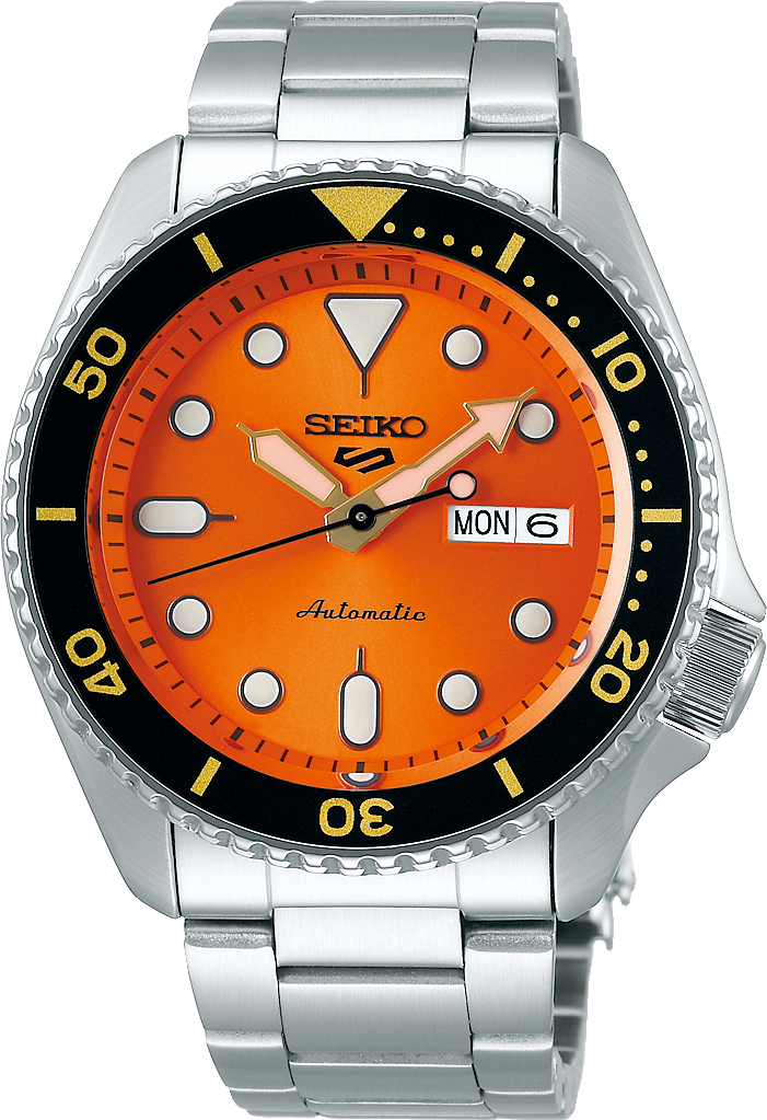 Seiko 5 Sports Automatic Orange Dial Silver Steel Strap Watch For Men - SRPD59K1 wholesalehk.shop