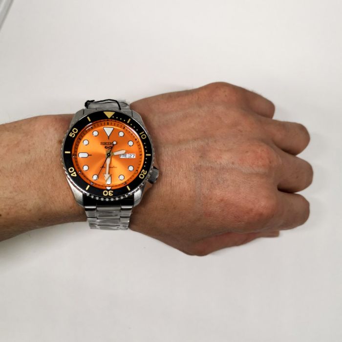 Seiko 5 Sports Automatic Orange Dial Silver Steel Strap Watch For Men - SRPD59K1 wholesalehk.shop