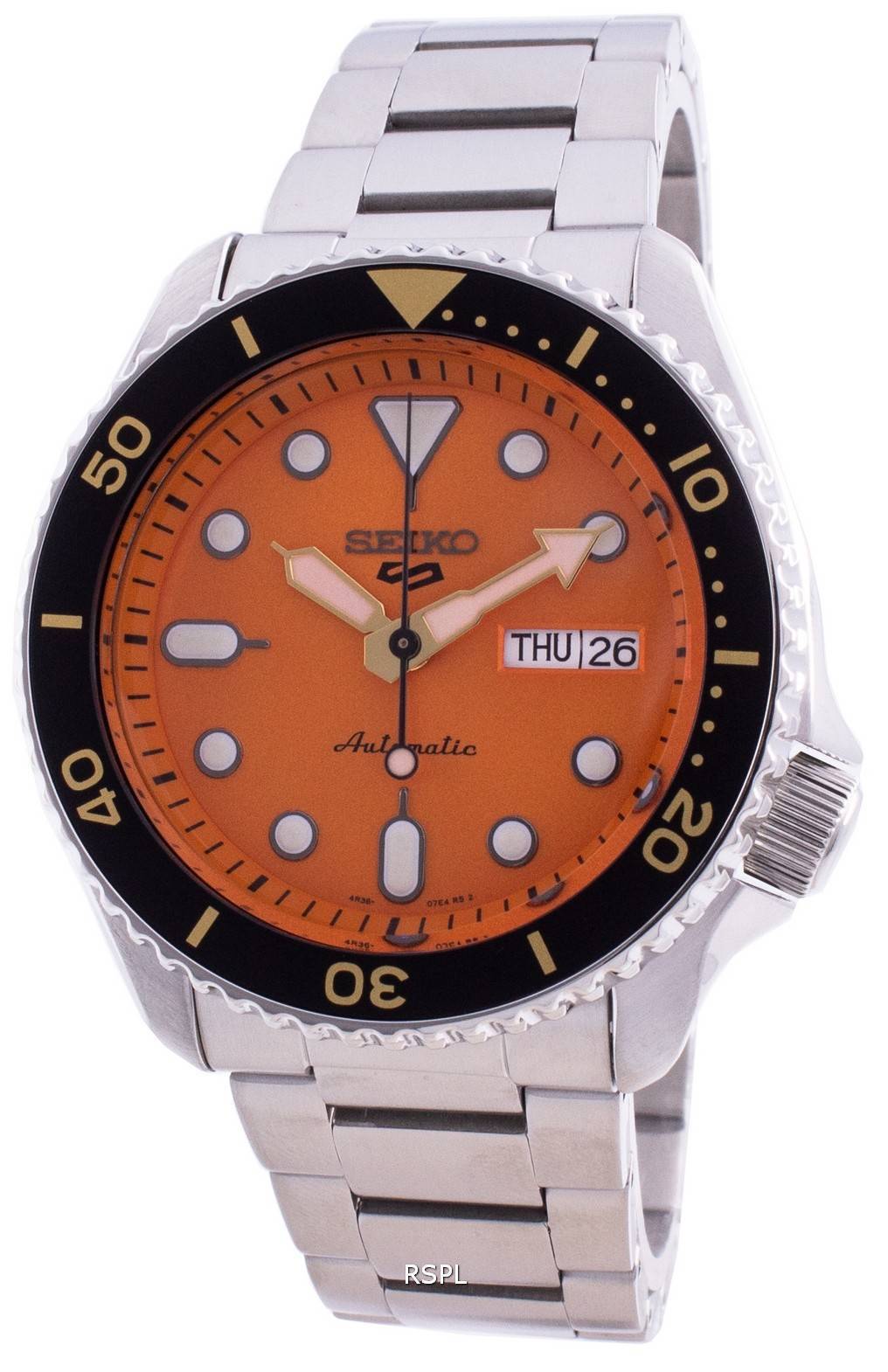 Seiko 5 Sports Automatic Orange Dial Silver Steel Strap Watch For Men - SRPD59K1 wholesalehk.shop