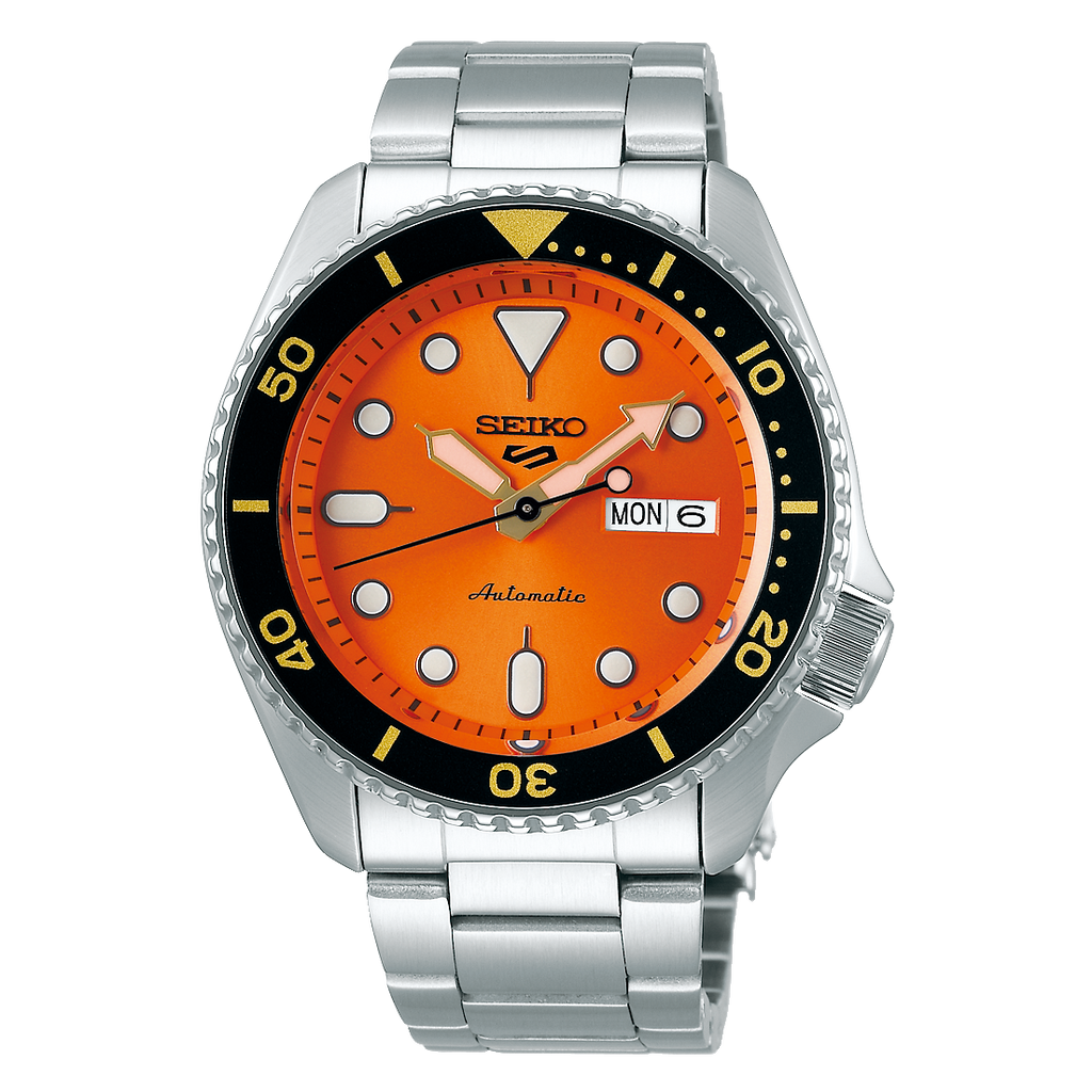 Seiko 5 Sports Automatic Orange Dial Silver Steel Strap Watch For Men - SRPD59K1 wholesalehk.shop