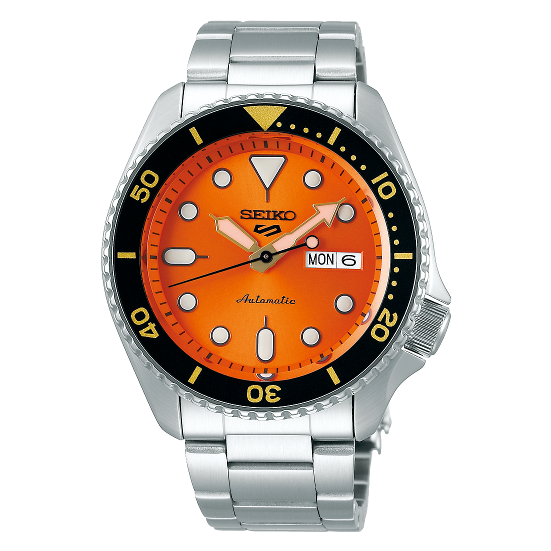 Seiko 5 Sports Automatic Orange Dial Silver Steel Strap Watch For Men - SRPD59K1 wholesalehk.shop