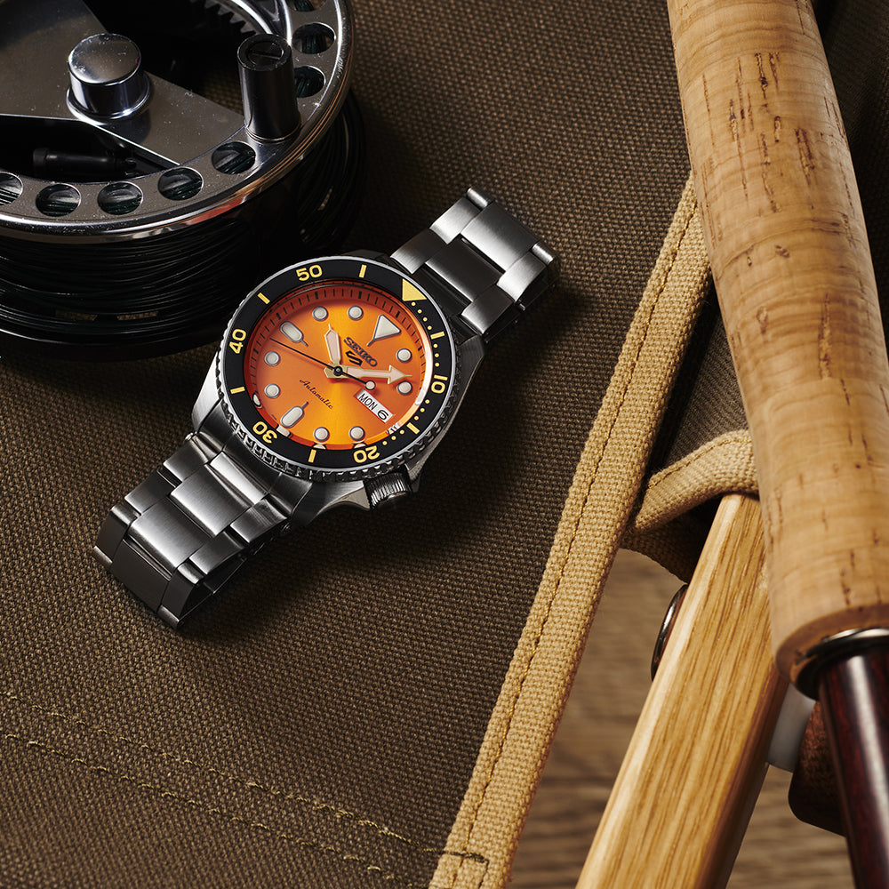 Seiko 5 Sports Automatic Orange Dial Silver Steel Strap Watch For Men - SRPD59K1 wholesalehk.shop