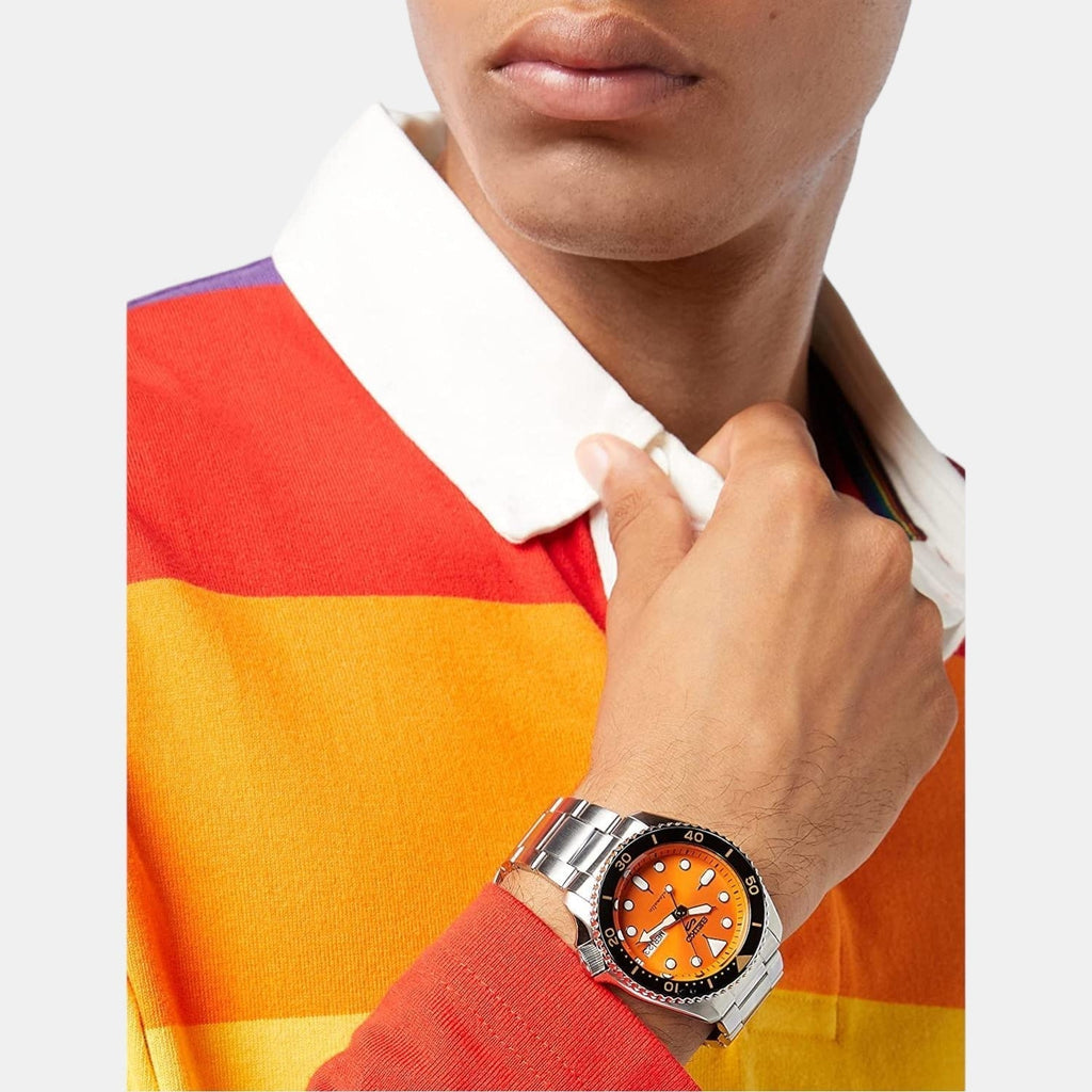 Seiko 5 Sports Automatic Orange Dial Silver Steel Strap Watch For Men - SRPD59K1 wholesalehk.shop