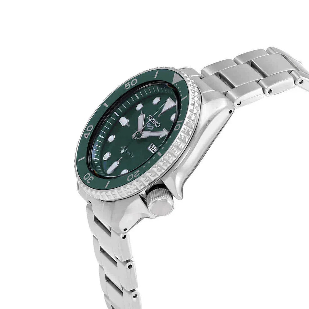Seiko 5 Sports Automatic Green Dial Silver Steel Strap Watch For Men - SRPD61K1 wholesalehk.shop