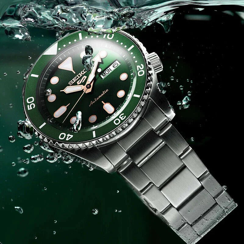 Seiko 5 Sports Automatic Analog Green Dial Silver Steel Strap Watch For Men - SRPD63K1 wholesalehk.shop