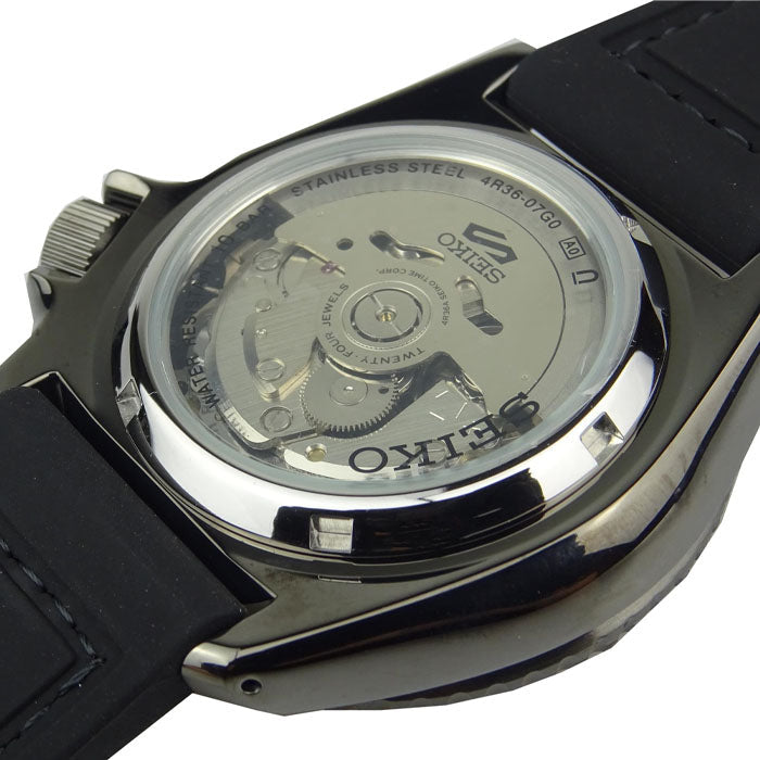 Seiko 5 Sport Automatic Black Dial Black Silicone Strap Watch For Men - SRPD65K3 wholesalehk.shop