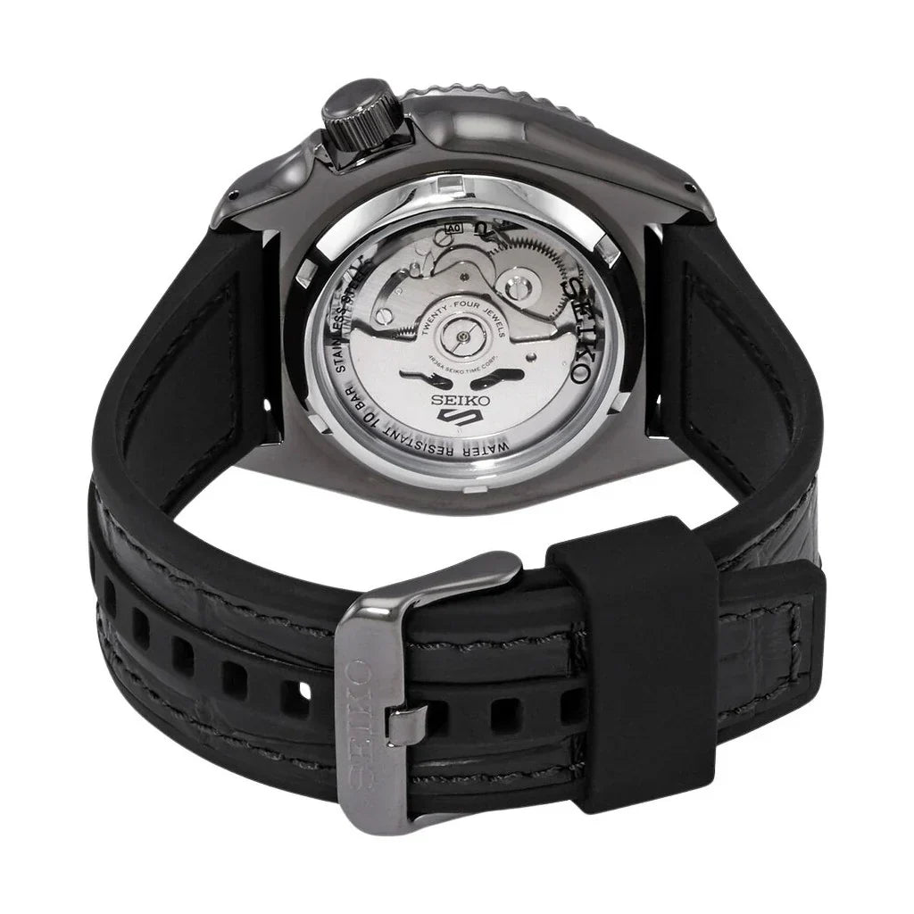 Seiko 5 Sport Automatic Black Dial Black Silicone Strap Watch For Men - SRPD65K3 wholesalehk.shop