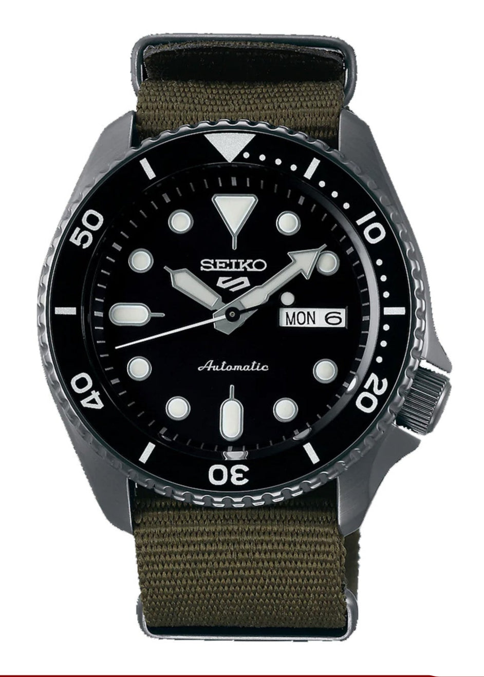 Seiko 5 Sport Automatic Black Dial Green Nylon Strap Watch For Men - SRPD65K4 wholesalehk.shop