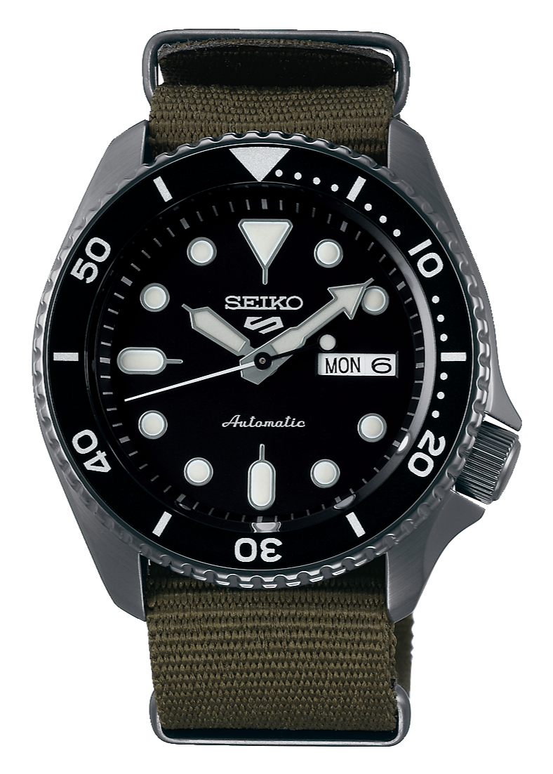 Seiko 5 Sport Automatic Black Dial Green Nylon Strap Watch For Men - SRPD65K4 wholesalehk.shop