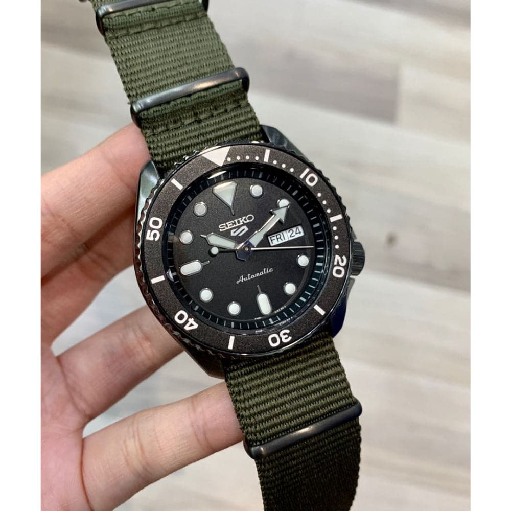 Seiko 5 Sport Automatic Black Dial Green Nylon Strap Watch For Men - SRPD65K4 wholesalehk.shop