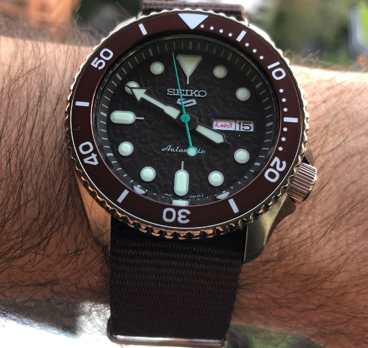 Seiko 5 Sport Automatic Brown Dial Brown Nylon Strap Watch For Men - SRPD85K1 wholesalehk.shop