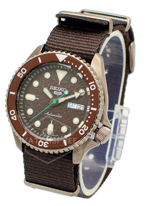 Seiko 5 Sport Automatic Brown Dial Brown Nylon Strap Watch For Men - SRPD85K1 wholesalehk.shop