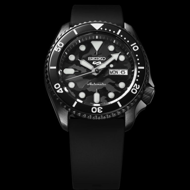 Seiko 5 Sport Automatic Black Dial Black Silicone Strap Watch For Men - SRPD65K3 wholesalehk.shop