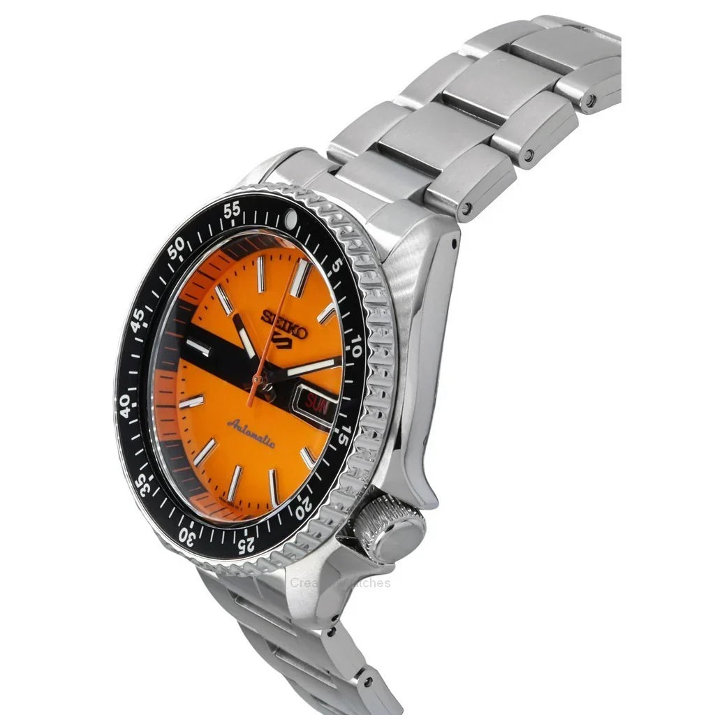Seiko 5 Sports Double Hurricane Retro Orange Dial Silver Steel Strap Watch For Men - SRPK11K1 wholesalehk.shop