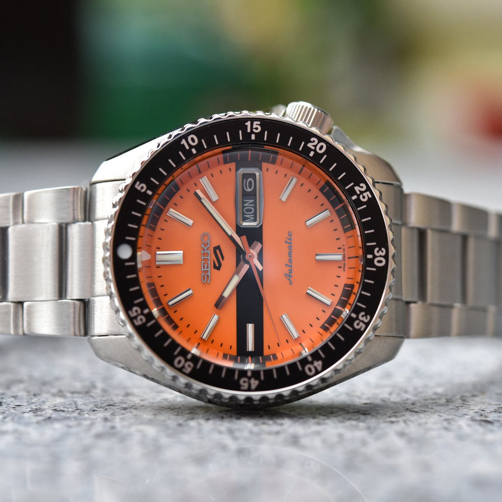 Seiko 5 Sports Double Hurricane Retro Orange Dial Silver Steel Strap Watch For Men - SRPK11K1 wholesalehk.shop
