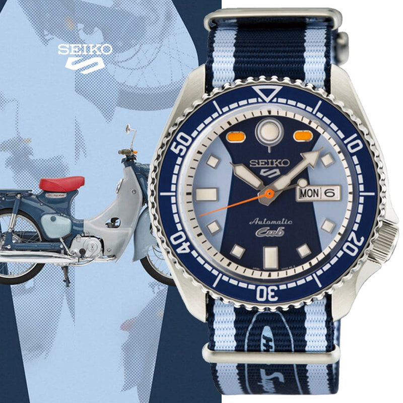 Seiko 5 Sports Honda Super Cub Limited Edition Blue Dial Two Tone NATO Strap Watch For Men - SRPK37K1 wholesalehk.shop