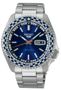 Seiko 5 Sports Petrol Blue Checker Flag Special Edition Blue Dial Silver Steel Strap Watch For Men - SRPK65K1 wholesalehk.shop
