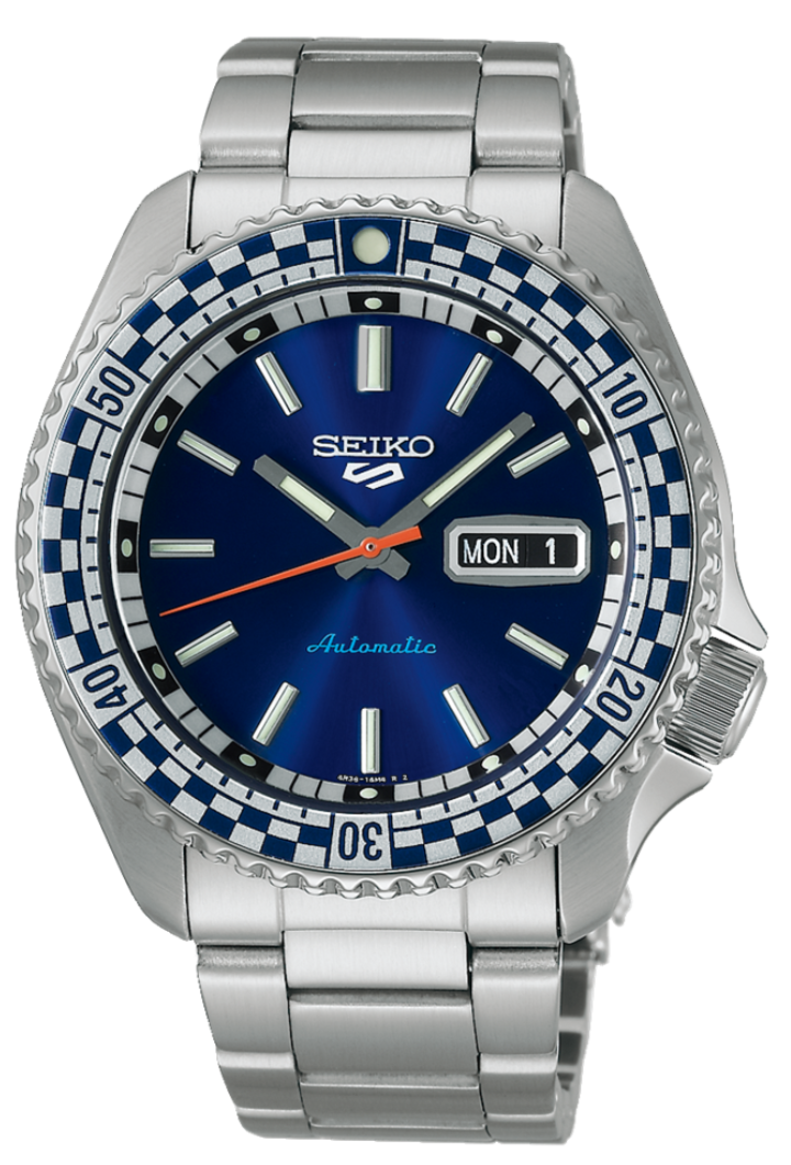 Seiko 5 Sports Petrol Blue Checker Flag Special Edition Blue Dial Silver Steel Strap Watch For Men - SRPK65K1 wholesalehk.shop