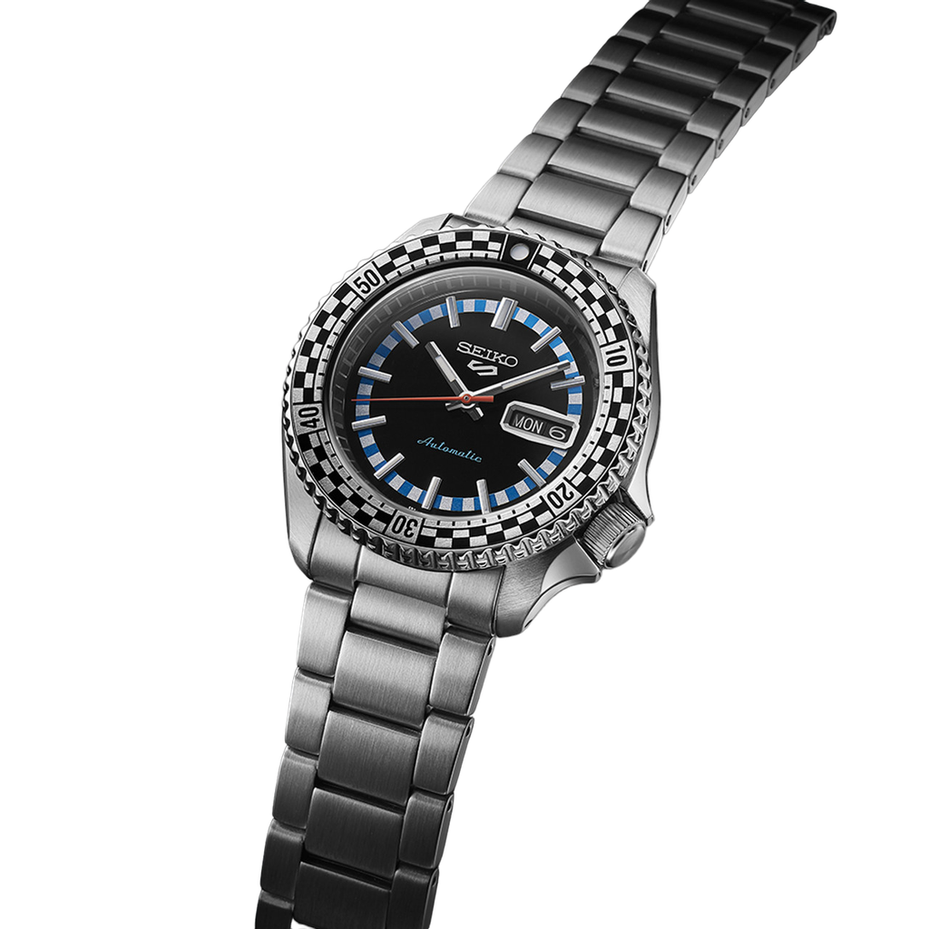 Seiko 5 Sports Checker Flag Special Edition Black Dial Silver Steel Strap Watch For Men - SRPK67K1 wholesalehk.shop
