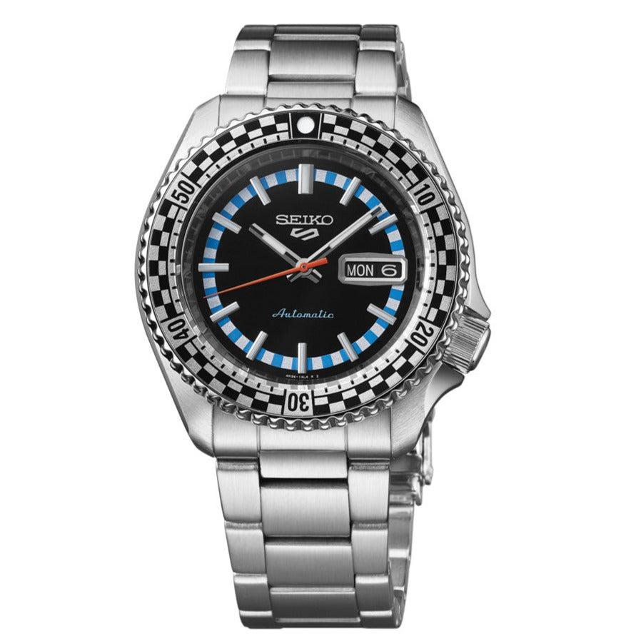 Seiko 5 Sports Checker Flag Special Edition Black Dial Silver Steel Strap Watch For Men - SRPK67K1 wholesalehk.shop