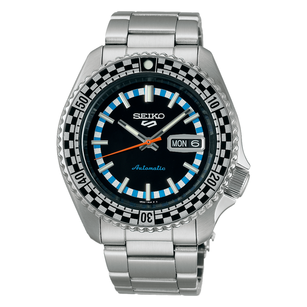 Seiko 5 Sports Checker Flag Special Edition Black Dial Silver Steel Strap Watch For Men - SRPK67K1 wholesalehk.shop