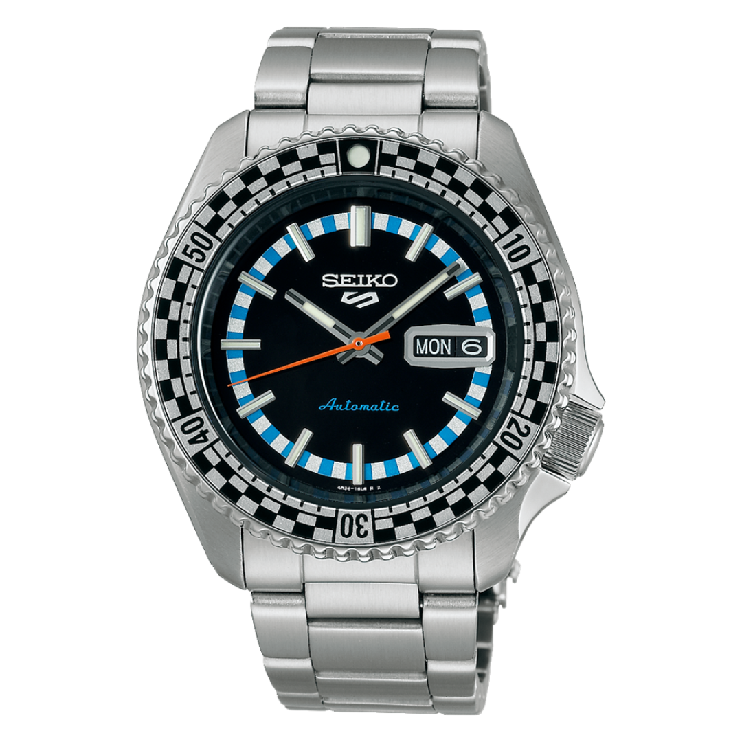 Seiko 5 Sports Checker Flag Special Edition Black Dial Silver Steel Strap Watch For Men - SRPK67K1 wholesalehk.shop