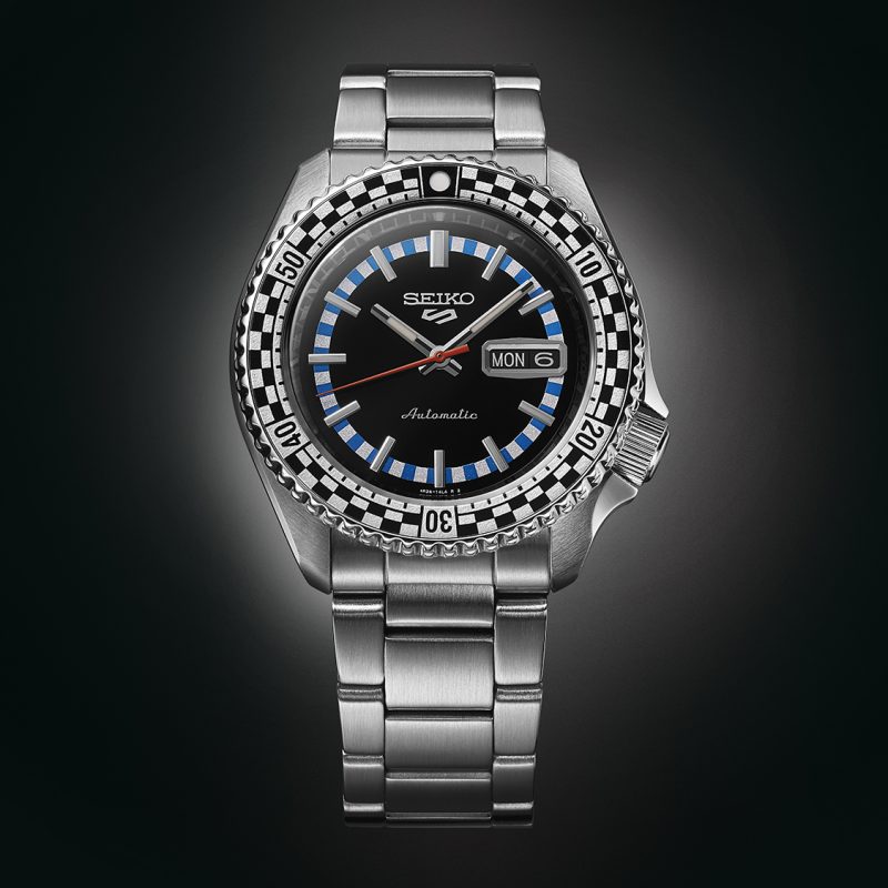 Seiko 5 Sports Checker Flag Special Edition Black Dial Silver Steel Strap Watch For Men - SRPK67K1 wholesalehk.shop