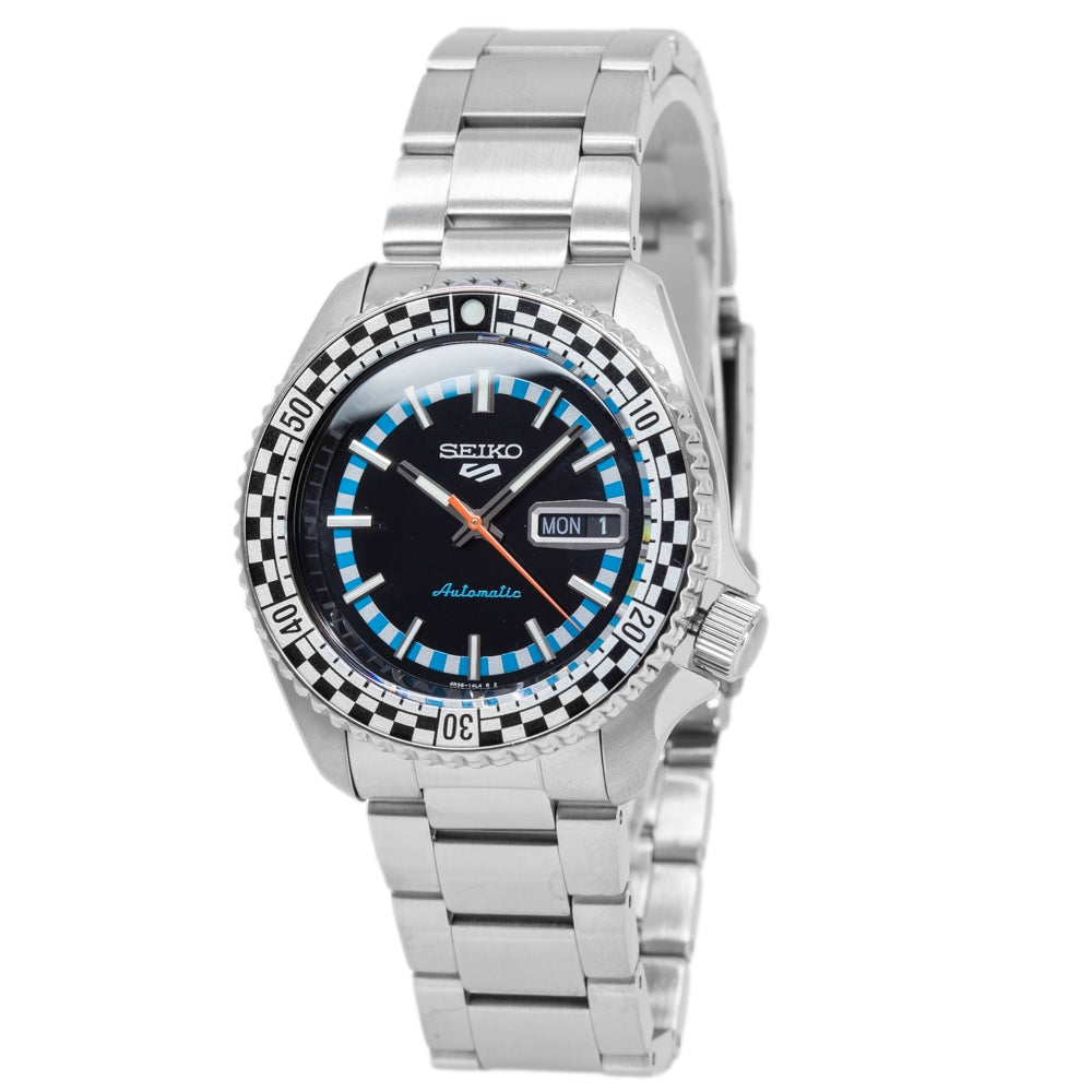 Seiko 5 Sports Checker Flag Special Edition Black Dial Silver Steel Strap Watch For Men - SRPK67K1 wholesalehk.shop