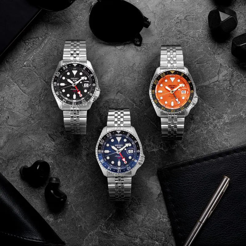 Seiko 5 Sports GMT Automatic Orange Dial Silver Steel Strap Watch For Men - SSK005K1 wholesalehk.shop