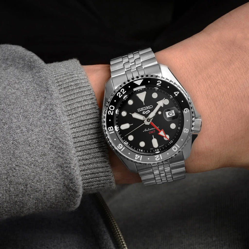 Seiko 5 Sports Automatic GMT Black Dial Silver Steel Strap Watch For Men - SSK001K1 wholesalehk.shop