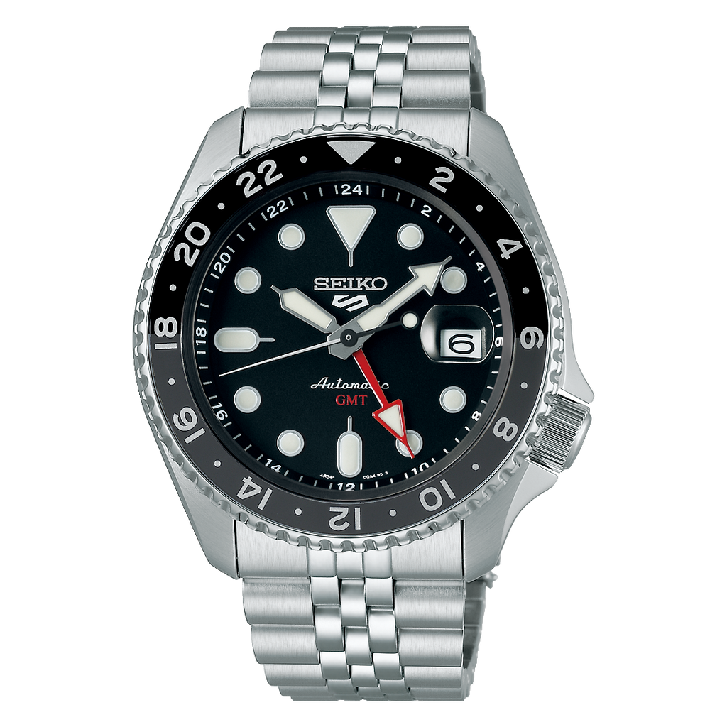 Seiko 5 Sports Automatic GMT Black Dial Silver Steel Strap Watch For Men - SSK001K1 wholesalehk.shop