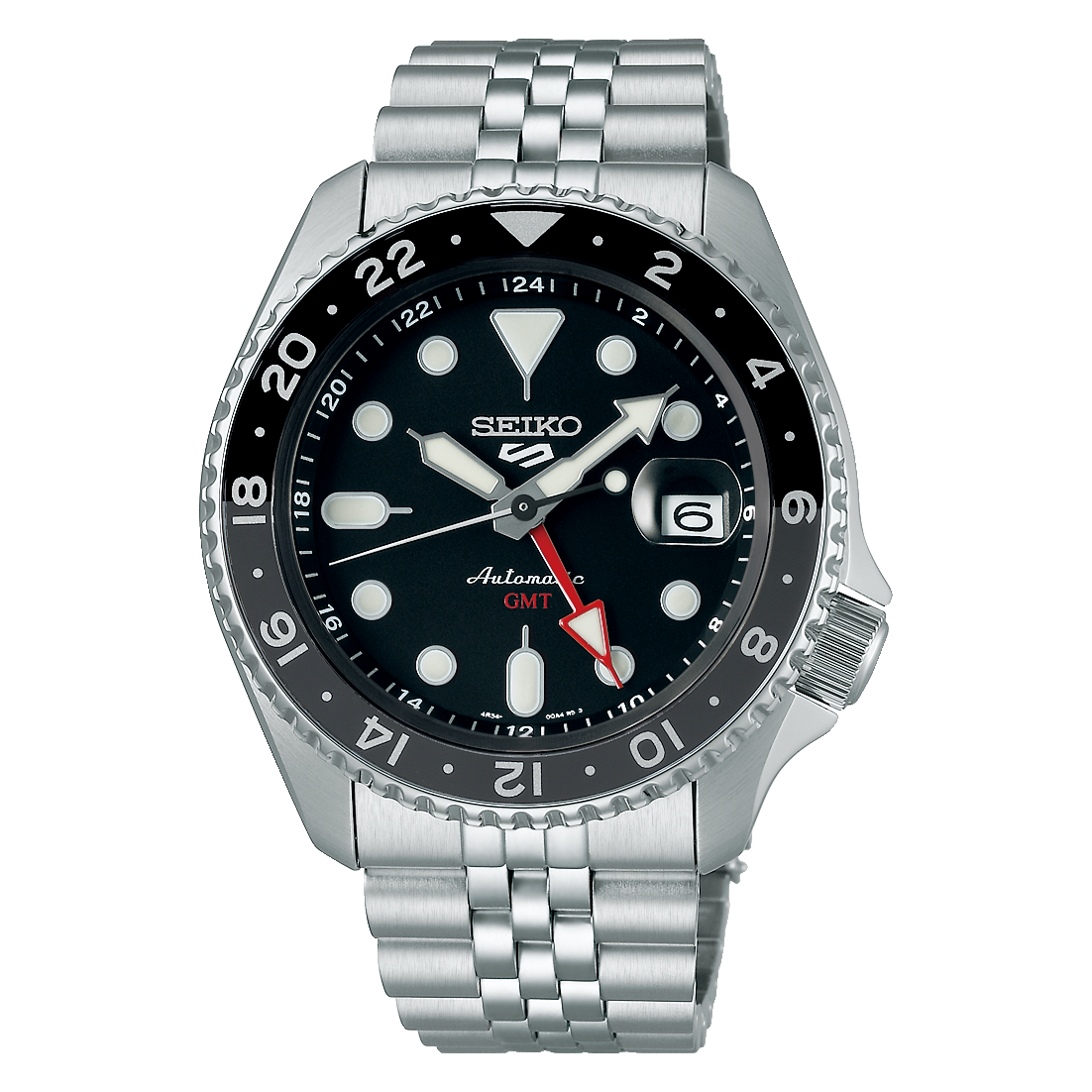 Seiko 5 Sports Automatic GMT Black Dial Silver Steel Strap Watch For Men - SSK001K1 wholesalehk.shop