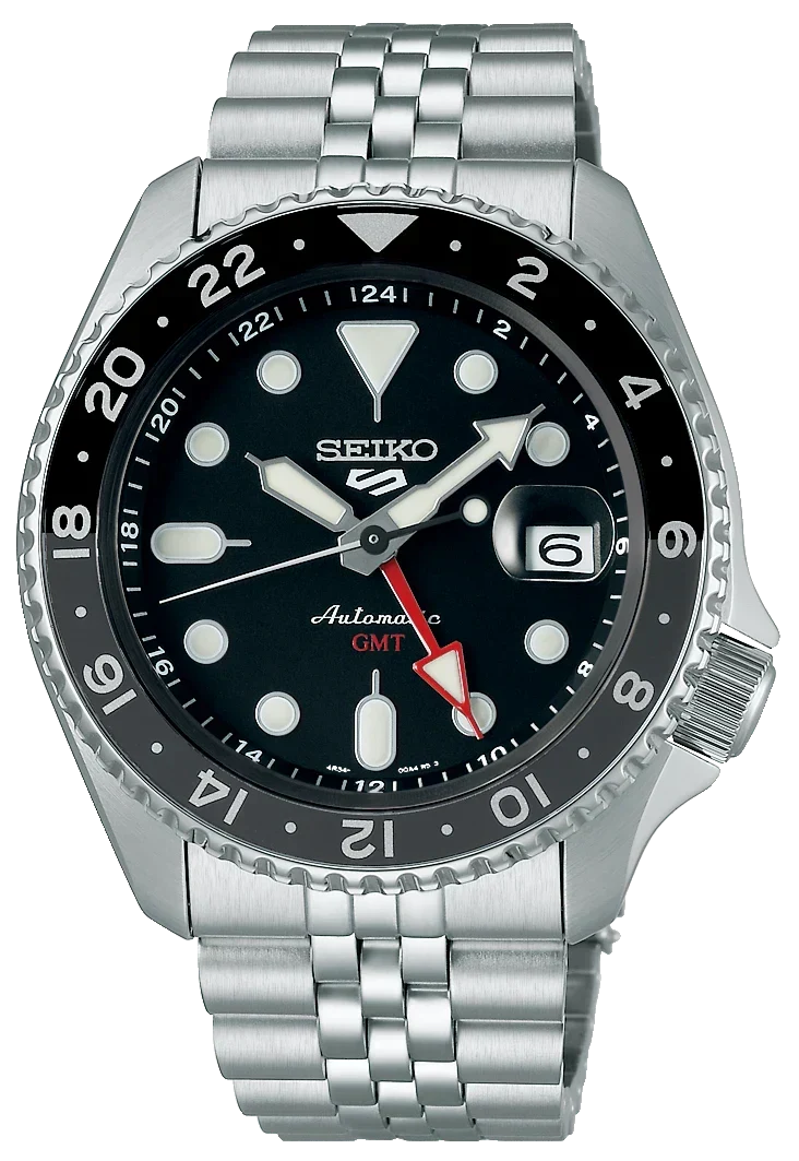 Seiko 5 Sports Automatic GMT Black Dial Silver Steel Strap Watch For Men - SSK001K1 wholesalehk.shop