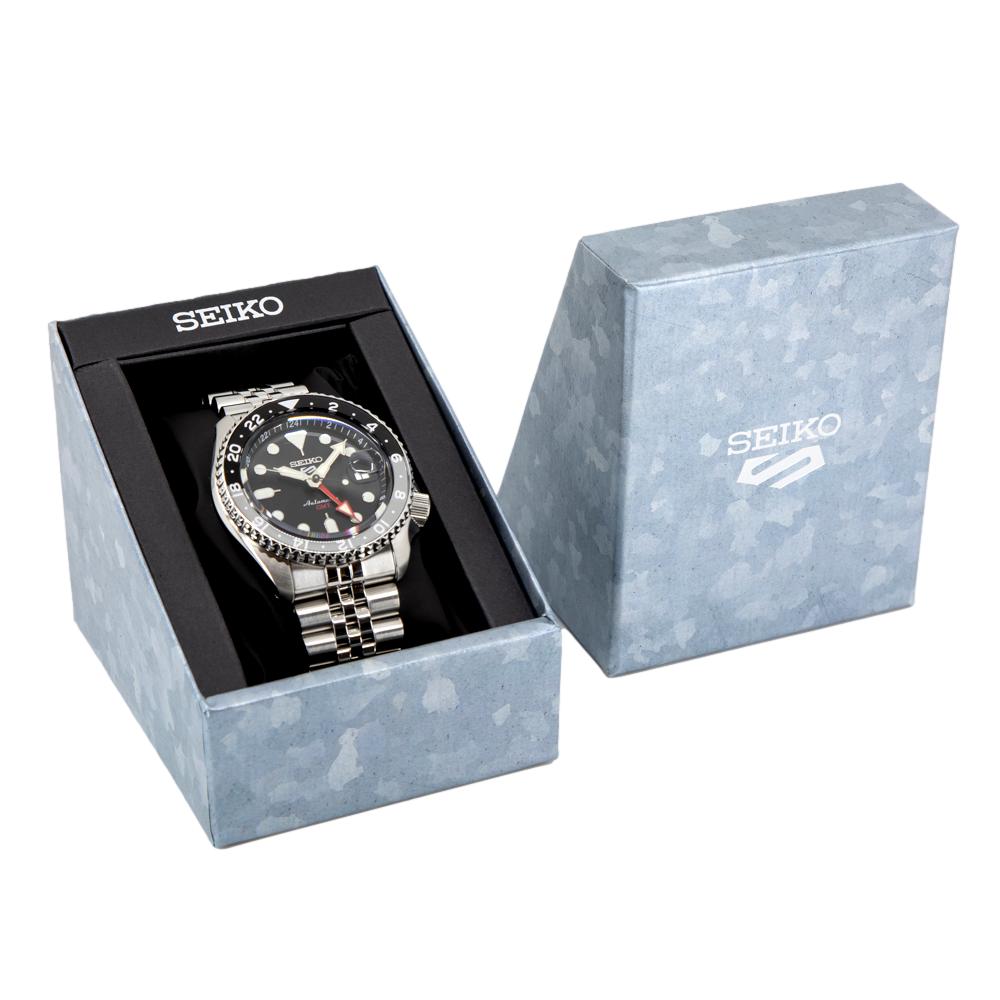 Seiko 5 Sports Automatic GMT Black Dial Silver Steel Strap Watch For Men - SSK001K1 wholesalehk.shop
