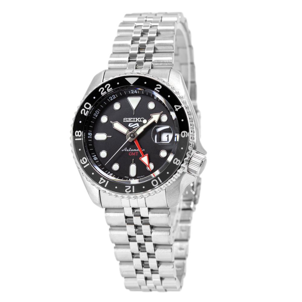 Seiko 5 Sports Automatic GMT Black Dial Silver Steel Strap Watch For Men - SSK001K1 wholesalehk.shop