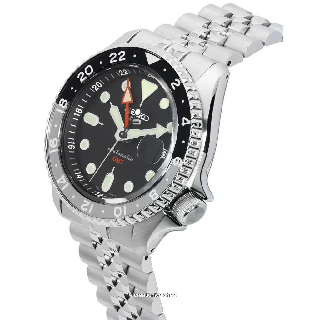 Seiko 5 Sports Automatic GMT Black Dial Silver Steel Strap Watch For Men - SSK001K1 wholesalehk.shop