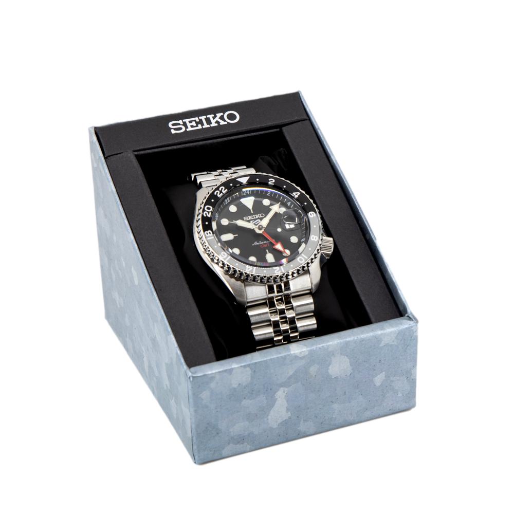 Seiko 5 Sports Automatic GMT Black Dial Silver Steel Strap Watch For Men - SSK001K1 wholesalehk.shop