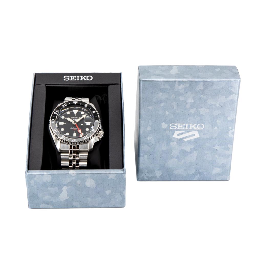 Seiko 5 Sports Automatic GMT Black Dial Silver Steel Strap Watch For Men - SSK001K1 wholesalehk.shop