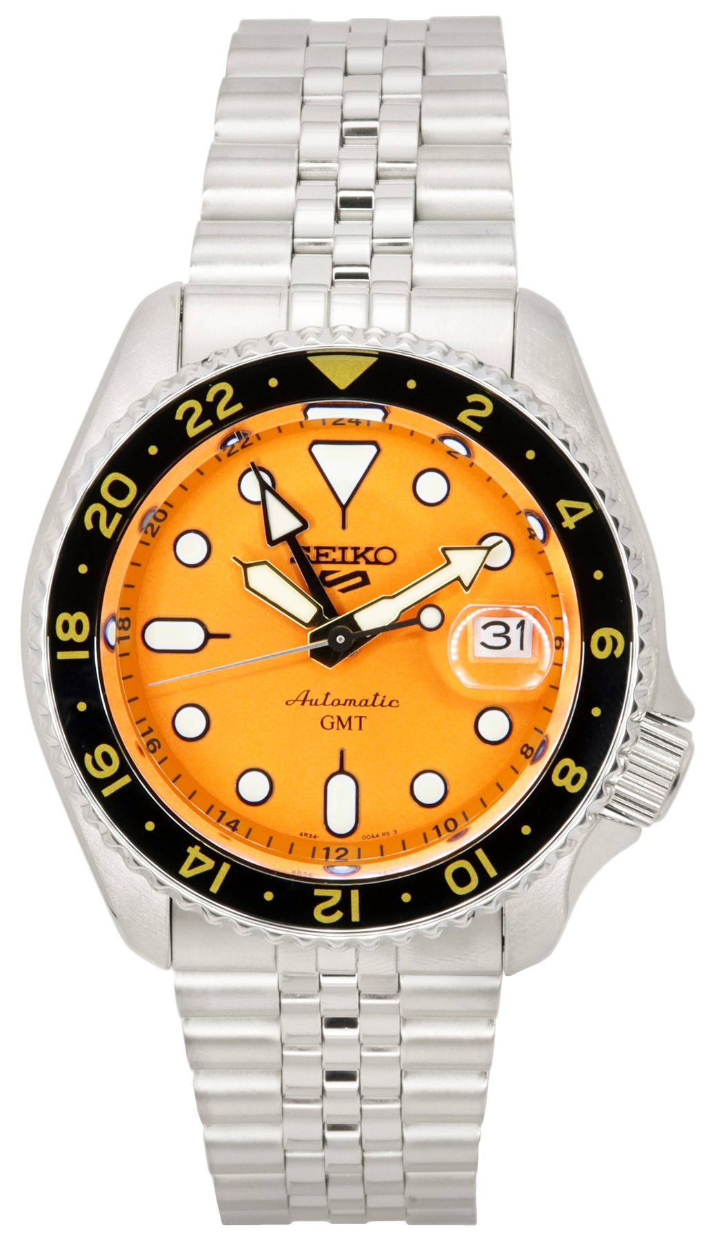 Seiko 5 Sports GMT Automatic Orange Dial Silver Steel Strap Watch For Men - SSK005K1 wholesalehk.shop