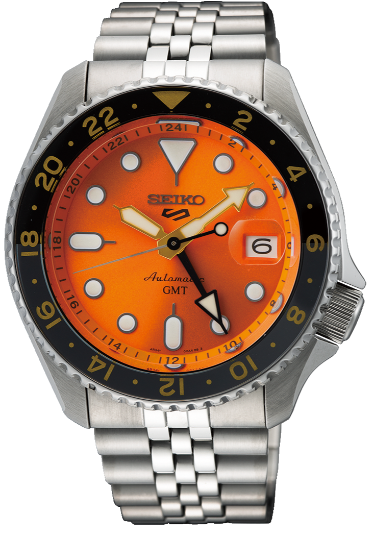 Seiko 5 Sports GMT Automatic Orange Dial Silver Steel Strap Watch For Men - SSK005K1 wholesalehk.shop