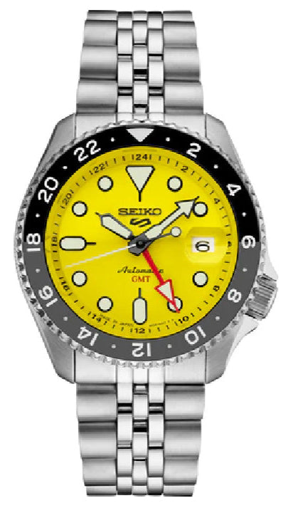 Seiko 5 Sport SKX GMT US Special Creation Automatic Yellow Dial Silver Steel Strap Watch for Men - SSK017K1 wholesalehk.shop